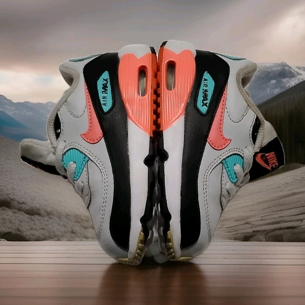 Nike Air Max 90 833417-013 Unisex Kids Sneaker White Black Orange Teal Pink 6C - Picture 7 of 8